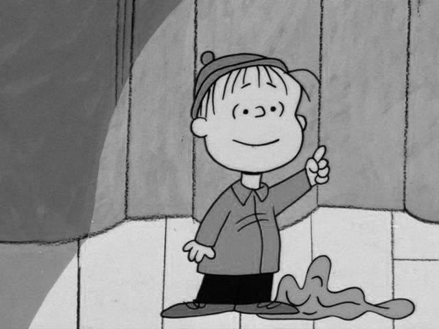 Linus Van Pelt explaining the true meaning of Christmas in the classic special, 'A Charlie Brown Christmas.' 1965